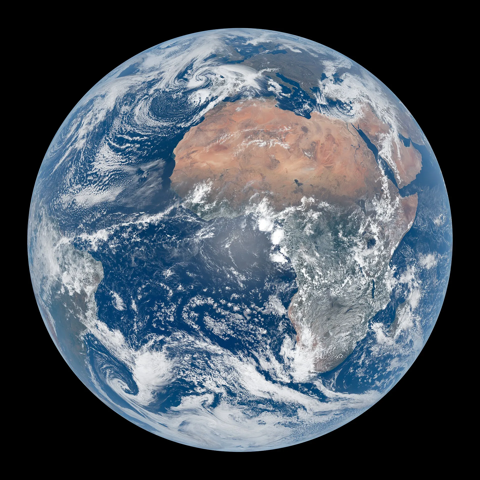 Satellite view of Earth centered on Africa and the Atlantic Ocean