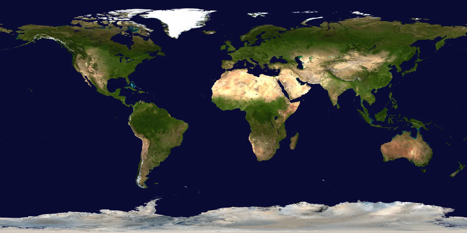 Satellite map of Earth's continents and oceans